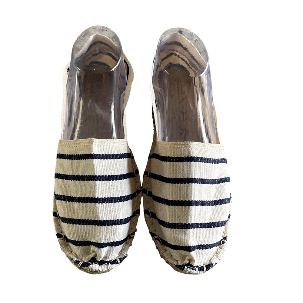Made in France Striped Espadrille Flats Womens 39‎ Cream Navy Nautical Coastal